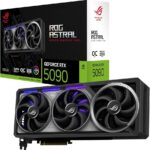 ASUS ROG Astral GeForce RTX 5090 OC Edition Quad Fan Graphics Card, 32GB GDDR7, 3352 AI Tops, 512-bit, DLSS 4, AI Content Creation, Local LLM Inference, DP 2.1b x3, HDMI 2.1b x2, with GPU Holder